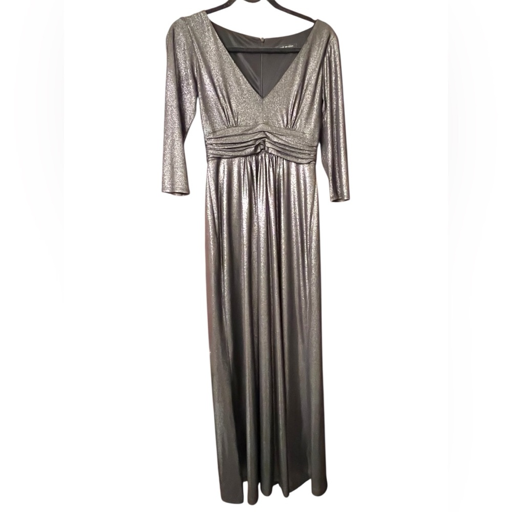David Meister Black and Silver Full Length Lined Shimmery Evening Dress Size 2